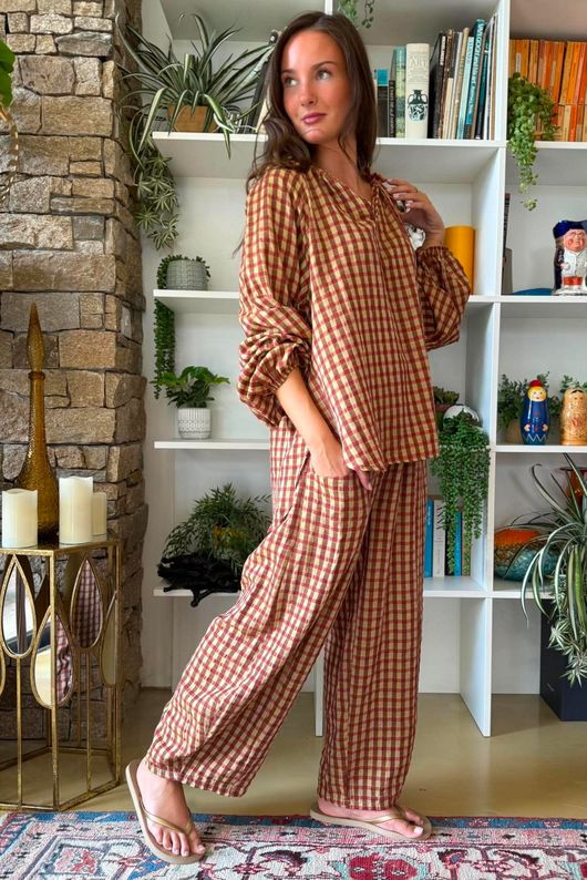 Vivienne Plaid Heathcliff Blouse Olive & Russet